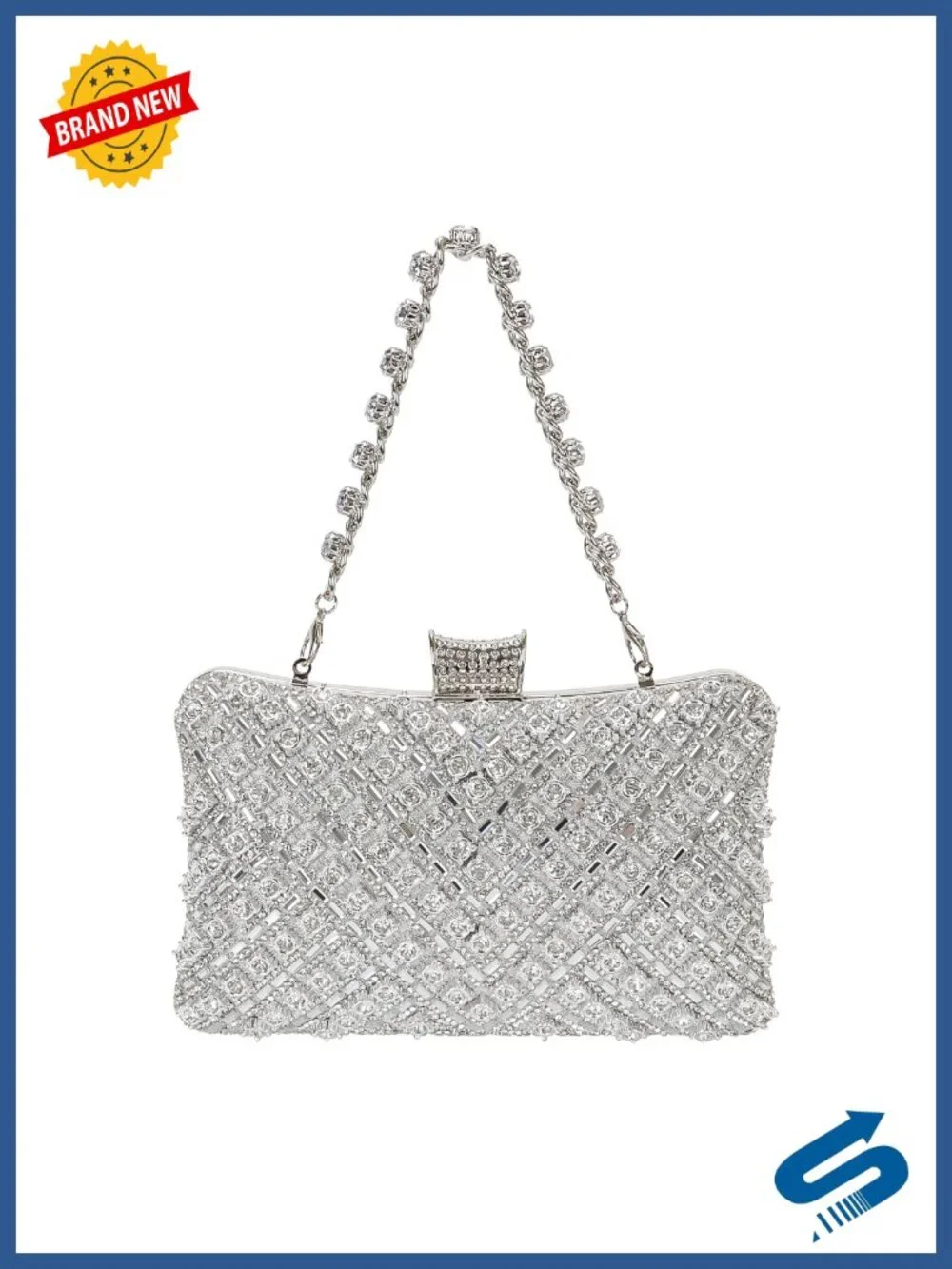Rhinestone Sequin Evening Clutch with Chain Convertible Crossbody Bag